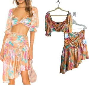 NEW Majorelle Angeles Orange Passionfruit Floral Skirt Set Cropped Top Large